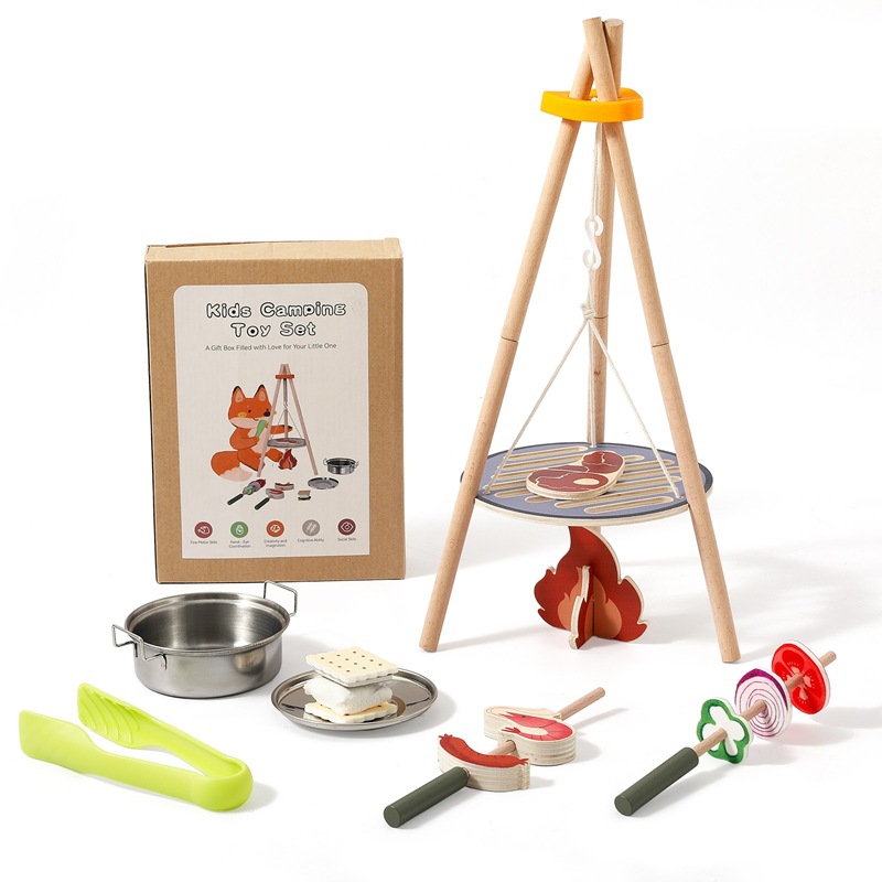 Camping Cooking Gifts - 나무로 만든 어린이 캠핑 바비큐 장난감