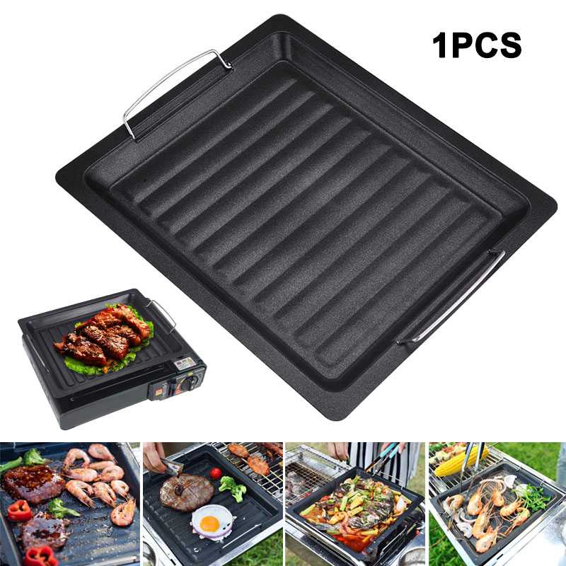 Camping Cooking Plate - 야외용 두꺼운 사각 그릴 팬, 손잡이