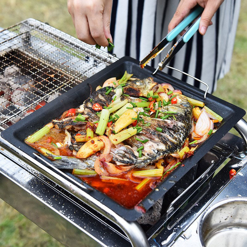 야외용 두꺼운 사각 그릴 팬, 손잡이 두 개, 휴대용  - Camping Cooking Plate 리뷰 및 가격