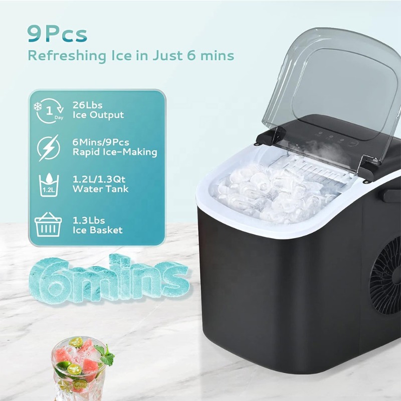 휴대용 카운터탑 제빙기, 손잡이가 있는 자동 총알 모양 - Camping Cooking Portable 리뷰 및 가격